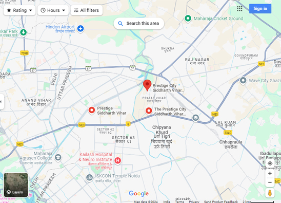 Prestige Indirapuram Extension Location Map